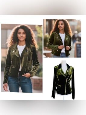BNCI Green Velvet Jacket NWT gold tone zippers and button snaps